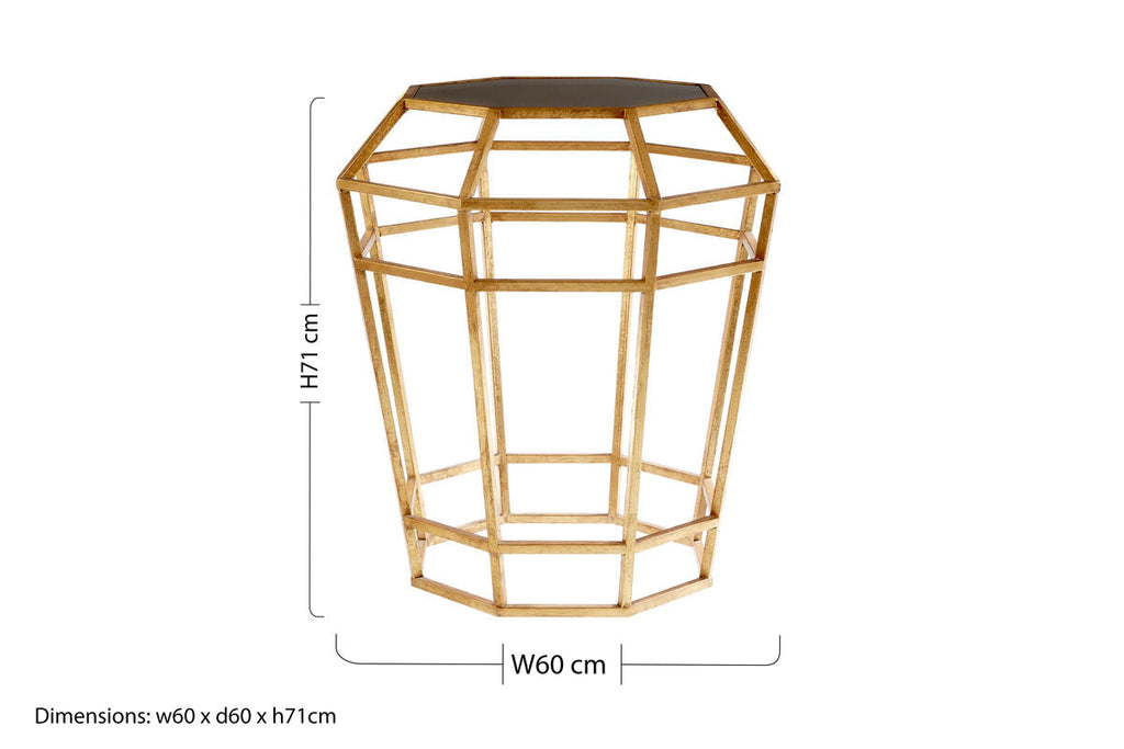 Black & Gold Geometric Base Table With Octagonal Black Glass Top, Zariah