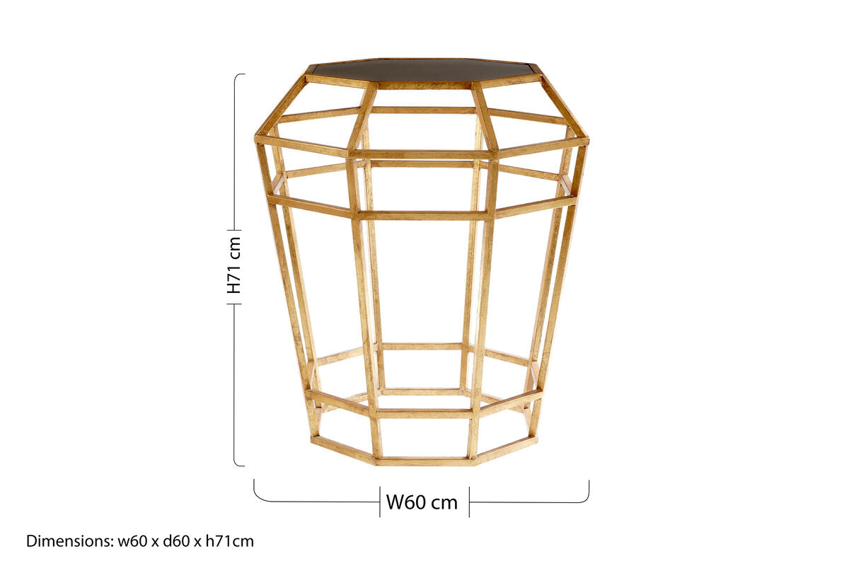 Black & Gold Geometric Base Table With Octagonal Black Glass Top, Zariah