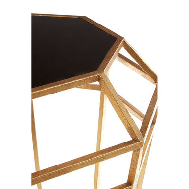Black & Gold Geometric Base Table With Octagonal Black Glass Top, Zariah