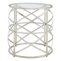 Silver Distressed Iron Side Table With Clear Tempered Glass Top, Rubia