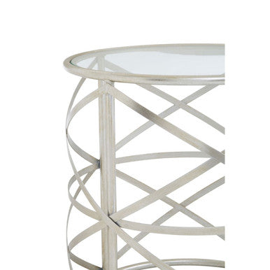 Silver Distressed Iron Side Table With Clear Tempered Glass Top, Rubia