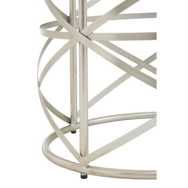 Silver Distressed Iron Side Table With Clear Tempered Glass Top, Rubia