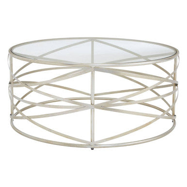 Silver Distressed Iron Coffee Table With Clear Tempered Glass Top, Rubia