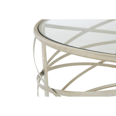 Silver Distressed Iron Coffee Table With Clear Tempered Glass Top, Rubia