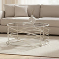 Silver Distressed Iron Coffee Table With Clear Tempered Glass Top, Rubia