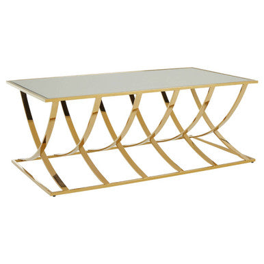 Mirrored Glass Top Coffee Table With Gold Stainless Steel Frame, Reena