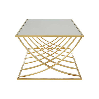 Mirrored Glass Top Coffee Table With Gold Stainless Steel Frame, Reena