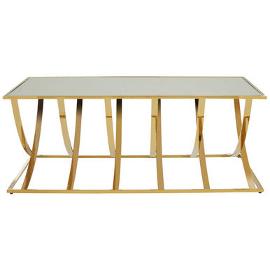 Mirrored Glass Top Coffee Table With Gold Stainless Steel Frame, Reena