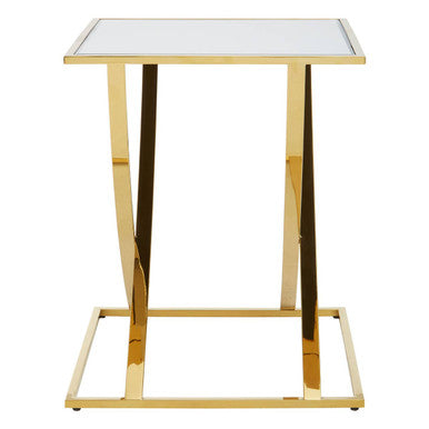 Gold Stainless Steel Side Table With Mirrored Glass Top, Reena