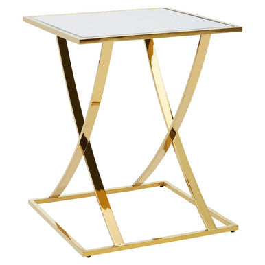 Gold Stainless Steel Side Table With Mirrored Glass Top, Reena
