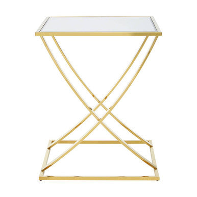 Gold Stainless Steel Side Table With Mirrored Glass Top, Reena