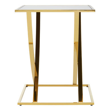 Gold Stainless Steel Side Table With Mirrored Glass Top, Reena