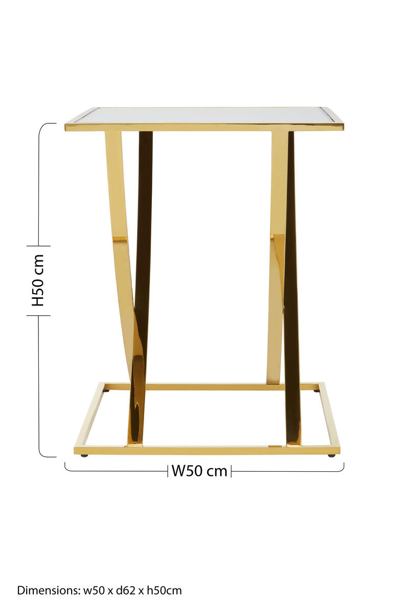 Gold Stainless Steel Side Table With Mirrored Glass Top, Reena
