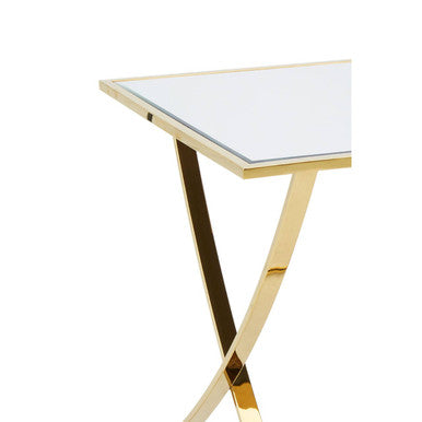 Gold Stainless Steel Side Table With Mirrored Glass Top, Reena