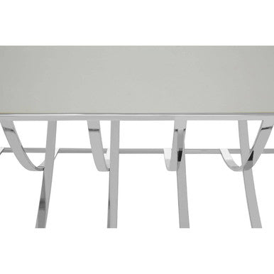 Silver Mirrored Top Coffee Table With Chrome Sweeping Stainless Steel Frame, Reena