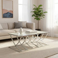 Silver Mirrored Top Coffee Table With Chrome Sweeping Stainless Steel Frame, Reena