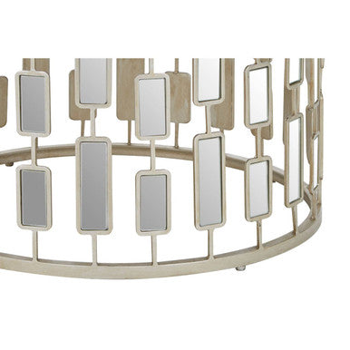 Small Round Mirrored Glass Top Side Table With Champagne Silver Iron Frame, Raina