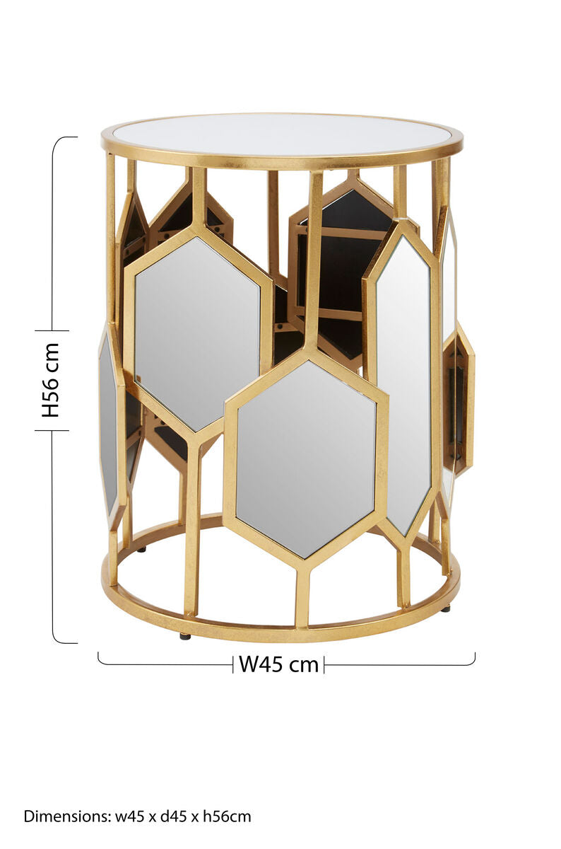 Gold Iron Frame Side Table With Round Mirrored Top, Rio