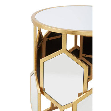 Gold Iron Frame Side Table With Round Mirrored Top, Rio