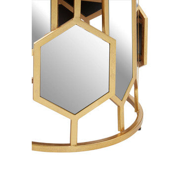 Gold Iron Frame Side Table With Round Mirrored Top, Rio