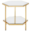 Gold 2-Tier Side Table With Hexagonal Mirrored Glass Shelves, Rio