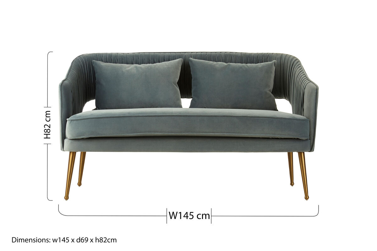 2 Seat Dusky Blue Velvet Sofa, Hendricks