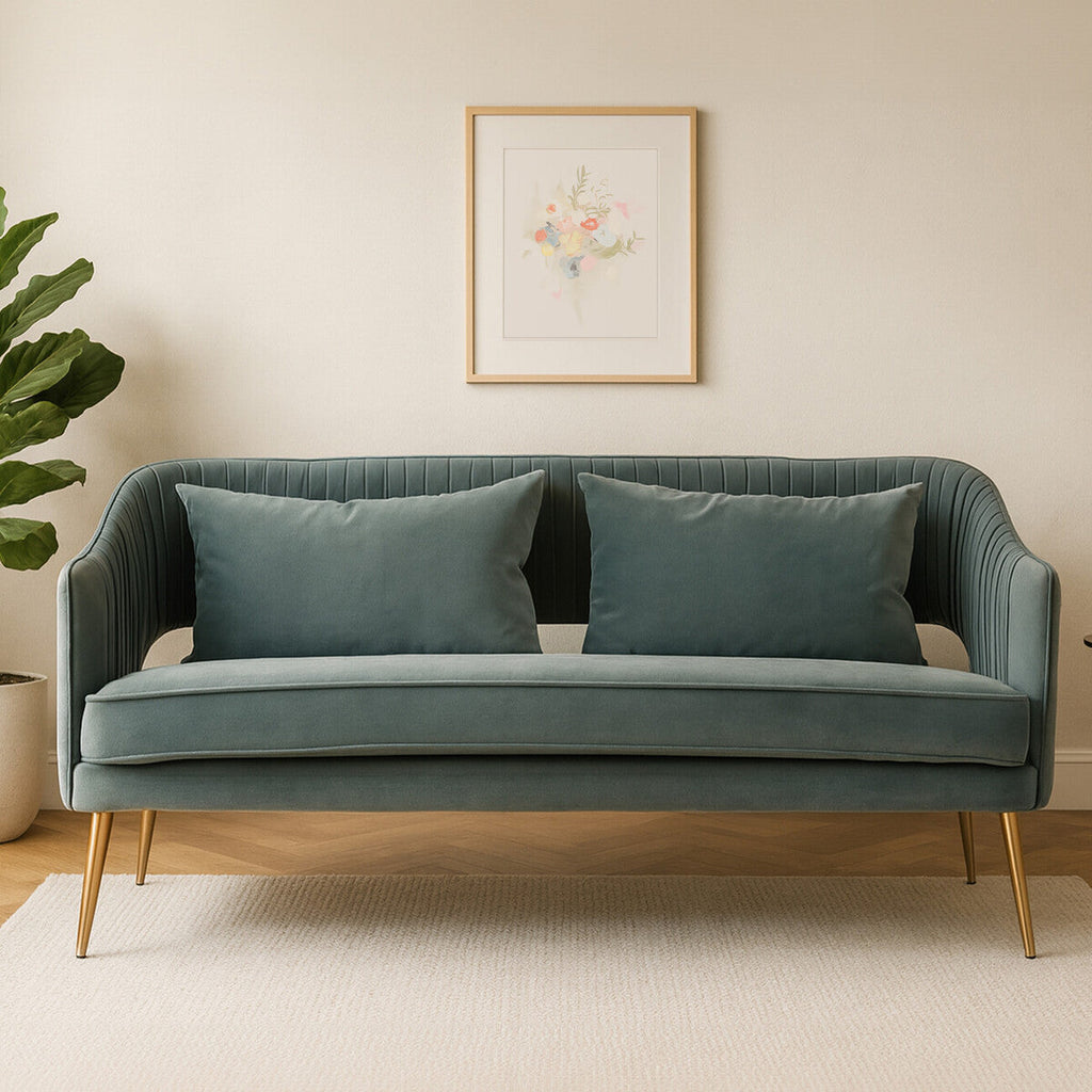 2 Seat Dusky Blue Velvet Sofa, Hendricks