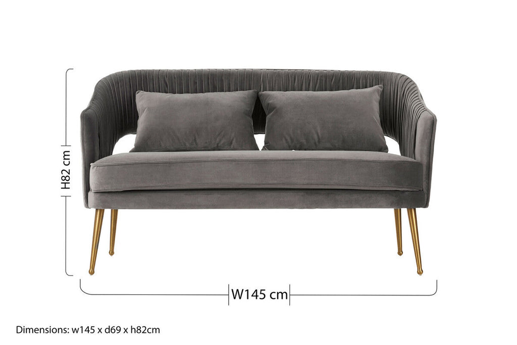 2 Seat Grey Velvet Sofa, Hendricks