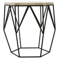 Black & White Resin Hexagon Side Table With Black Wireframe Base, Harlo