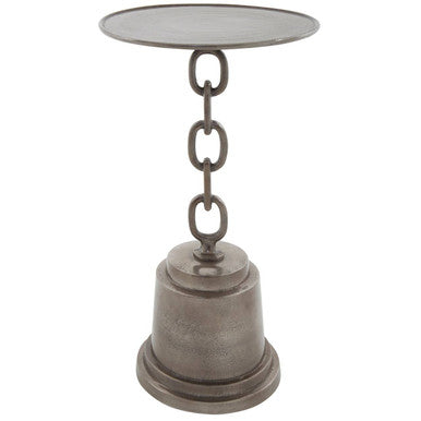 Black Nickel Aluminium Side Table With Chain Design & Tiered Pedestal Base, Zane
