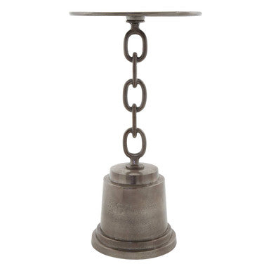 Black Nickel Aluminium Side Table With Chain Design & Tiered Pedestal Base, Zane
