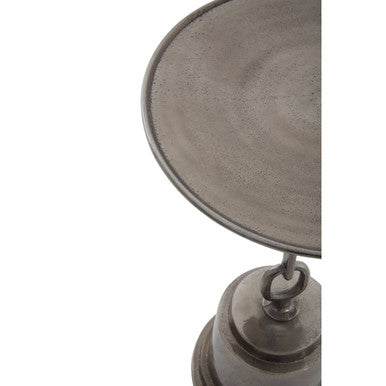 Black Nickel Aluminium Side Table With Chain Design & Tiered Pedestal Base, Zane