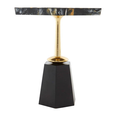 Assorted Horn Hexagonal Top Side Table With Gold Pedestal & Black Base, Odell