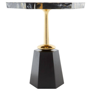 Assorted Horn Hexagonal Top Side Table With Gold Pedestal & Black Base, Odell