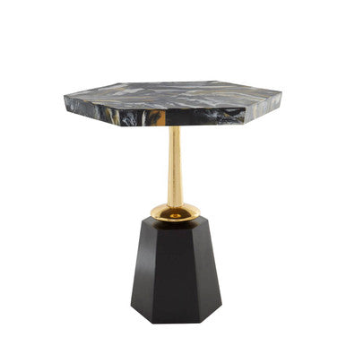 Assorted Horn Hexagonal Top Side Table With Gold Pedestal & Black Base, Odell