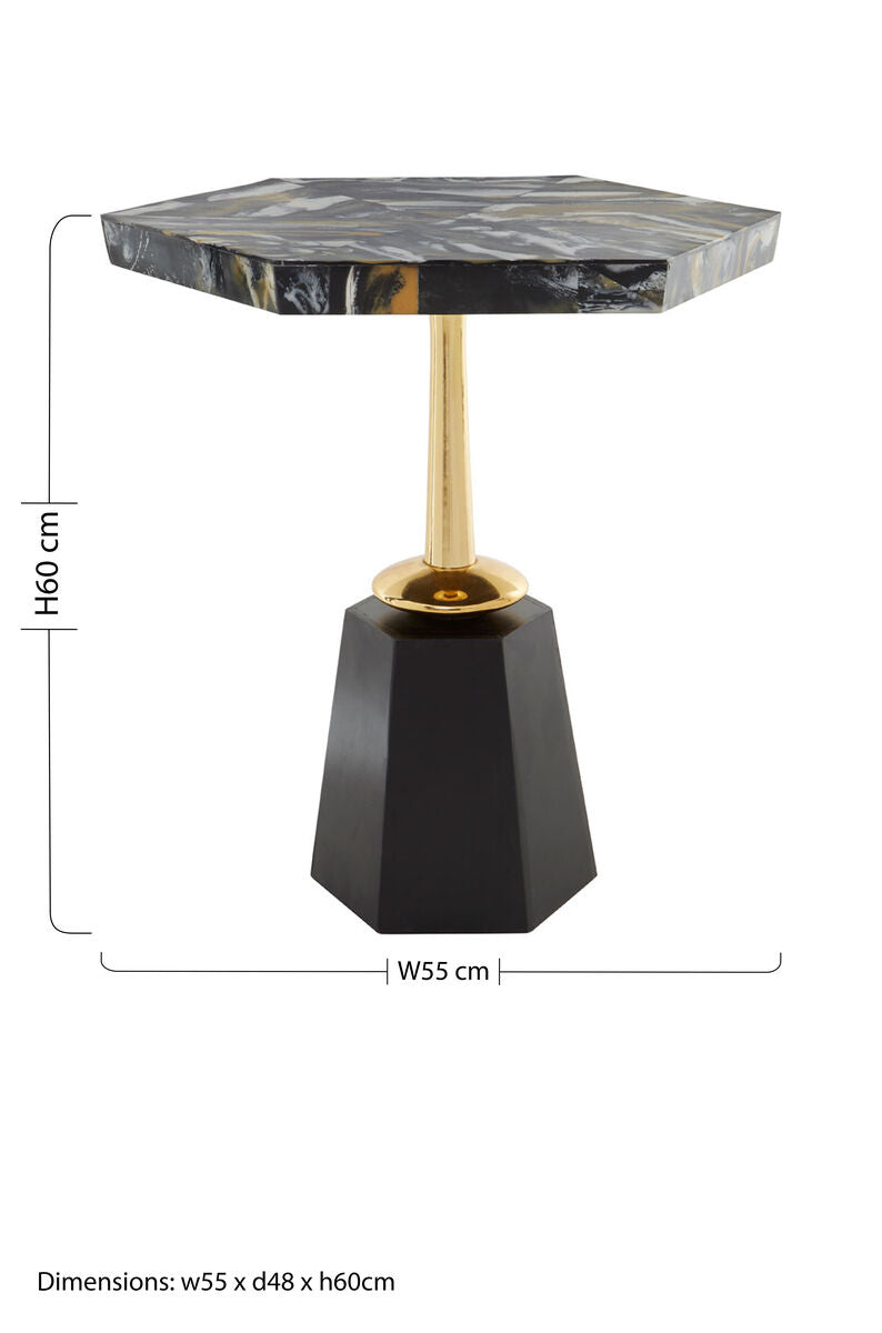 Assorted Horn Hexagonal Top Side Table With Gold Pedestal & Black Base, Odell