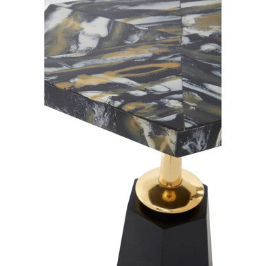 Assorted Horn Hexagonal Top Side Table With Gold Pedestal & Black Base, Odell