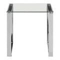 Square Glass Top End Table With Silver Stainless Steel Legs, Allure