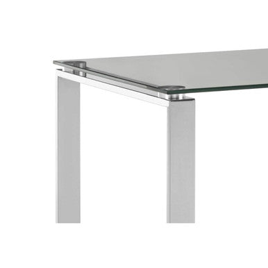 Square Glass Top End Table With Silver Stainless Steel Legs, Allure