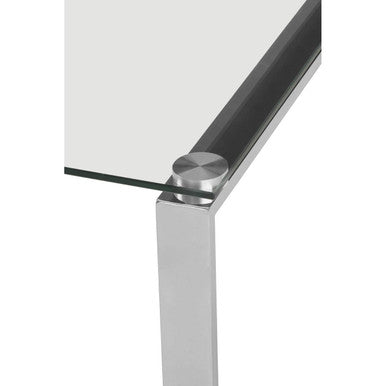 Square Glass Top End Table With Silver Stainless Steel Legs, Allure