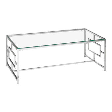 Silver Reflective Frame Coffee Table With Clear Tempered Glass Top, Allure