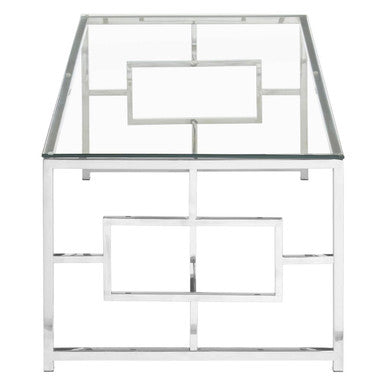 Silver Reflective Frame Coffee Table With Clear Tempered Glass Top, Allure
