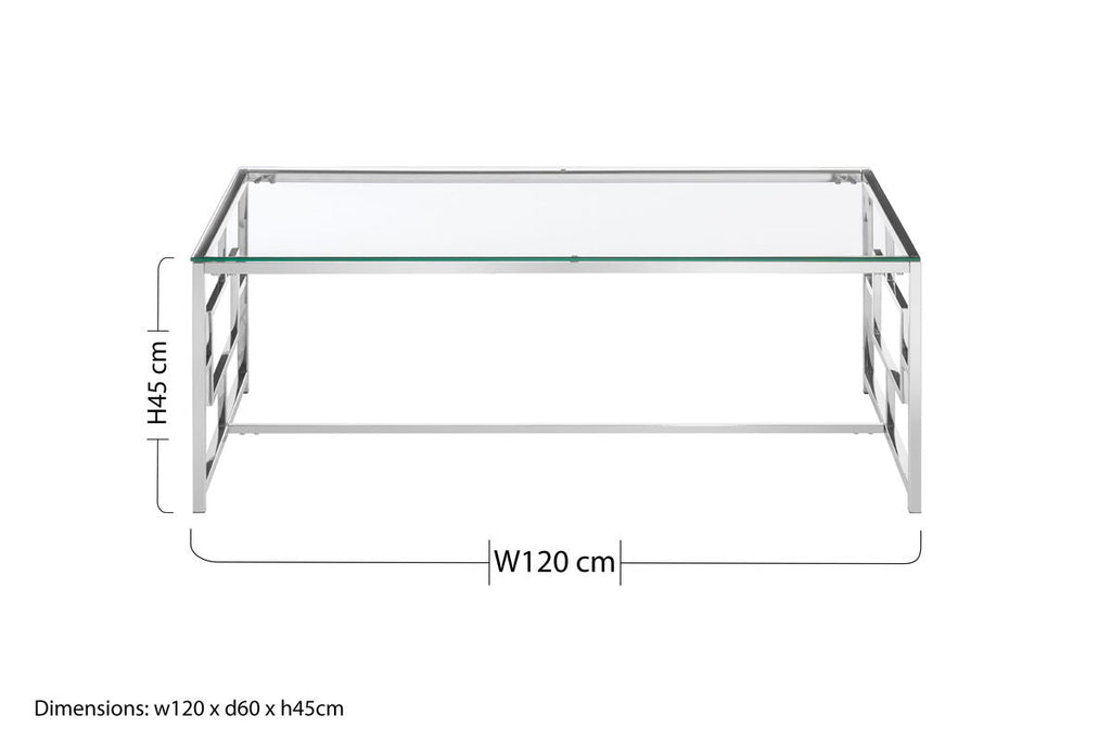 Silver Reflective Frame Coffee Table With Clear Tempered Glass Top, Allure