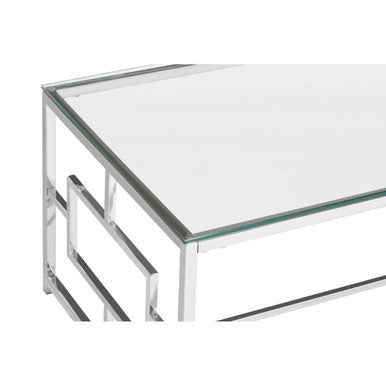 Silver Reflective Frame Coffee Table With Clear Tempered Glass Top, Allure