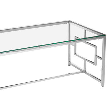 Silver Reflective Frame Coffee Table With Clear Tempered Glass Top, Allure