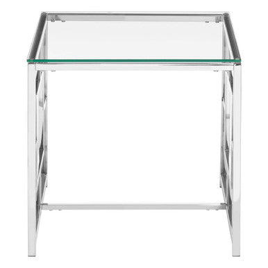 Silver Reflective Frame End Table With Clear Tempered Glass Top, Allure