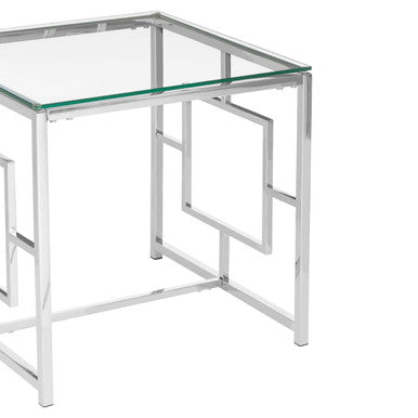 Silver Reflective Frame End Table With Clear Tempered Glass Top, Allure