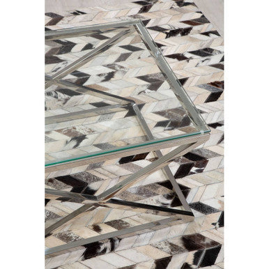 Silver Reflective Stainless Steel Coffee Table With Clear Tempered Glass Top, Allure
