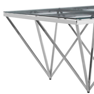 Silver Prismatic Base Coffee Table With Clear Glass Top & 6 Pincer Style Legs, Allure