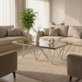 Silver Prismatic Base Coffee Table With Clear Glass Top & 6 Pincer Style Legs, Allure